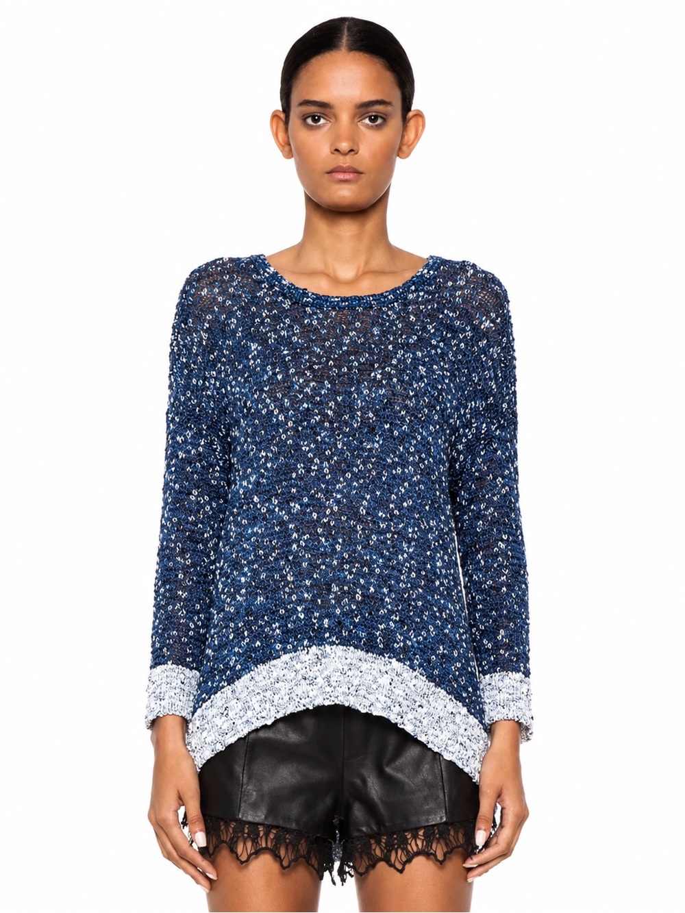 rag & bone Blue Marled Open Knit Sweater Size Small